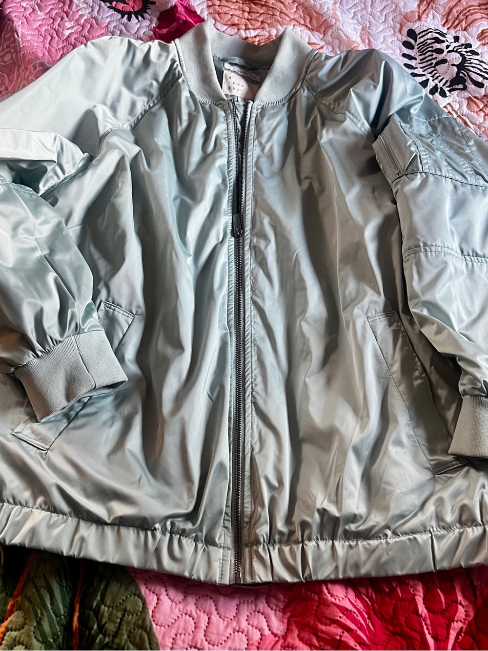 a new day Pale green /teal woman’s satin Puffer Bomber Jacket